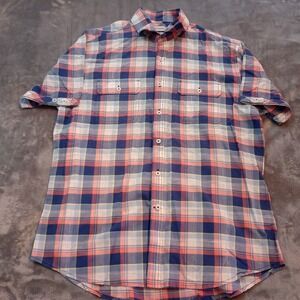 James Campbell Button Up Shirt Mens Sz‎ Medium Plaid 100% Cotton Short Sleeve